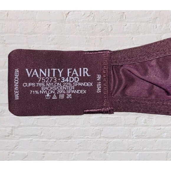 Vanity Fair 34DD Burgundy Satin Bra Beautifully Smooth Underwire 75273 Lingerie - Picture 5 of 5